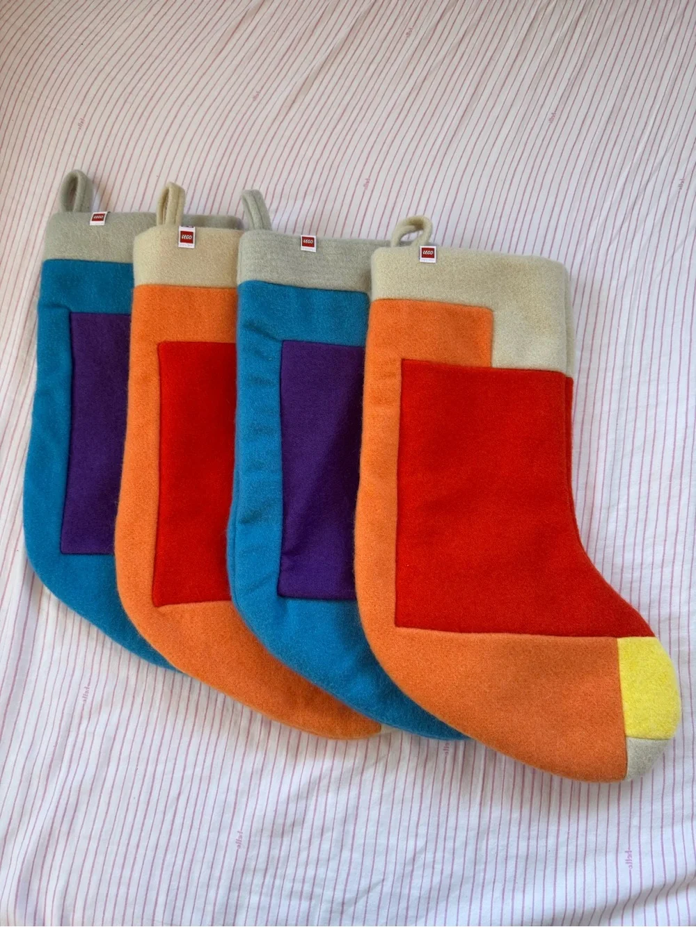 Lego Colorblock Holiday Christmas Stockings,Stocking Stuffer, Set of 4, GUC.